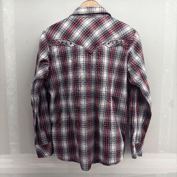 Ariat Steel Snap Studded Shirt Womens L Red Plaid Western Flannel Long Sleeves - Picture 3 of 7
